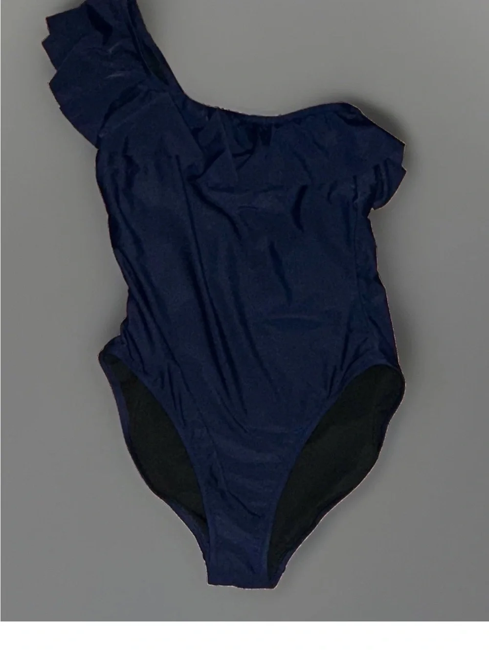 J.CREW Women's Navy Blue Solid One-Piece Swimsuit One Shoulder Ruffle Size L